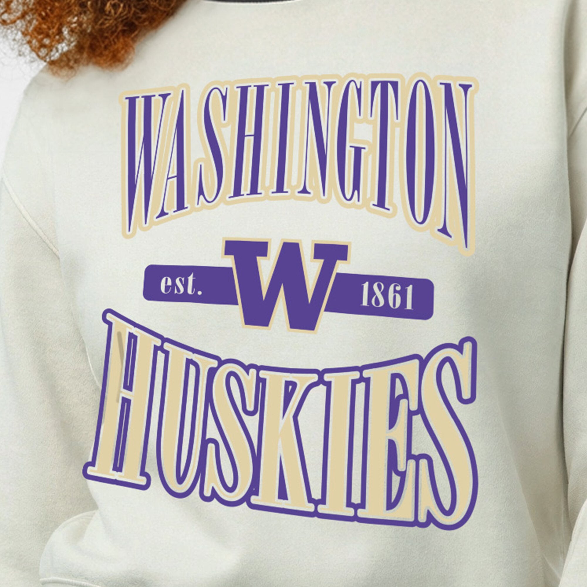 Women's Champion  White Washington Huskies Yarn Dye Rib Reverse Weave Crew Sweatshirt